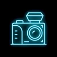 Neon icon of a digital camera flashing in the dark vector