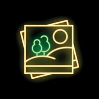 Neon sign representing stack of printed landscape photos vector