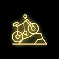 Neon sign showing bicycle going uphill challenging ride vector