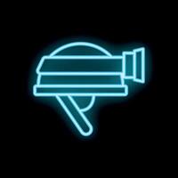 Blue neon icon of a helmet with camera mounted on top vector