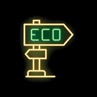 Glowing neon sign showing the way to eco friendly products and services vector