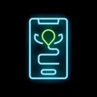 Smartphone showing gps route with glowing neon effect vector