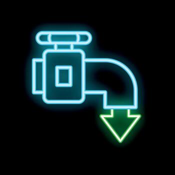 brillante neón firmar de tubo con válvula permitiendo fluir en uno dirección vector