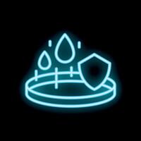 Neon icon of waterproof material protecting surface from water drops vector