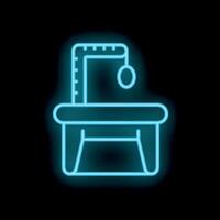 Neon icon of a medical examination table with a measuring rod displaying healthcare concept vector