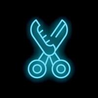 Neon scissors cutting through the dark background vector