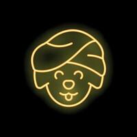 Neon sign showing a dog wearing a turban smiling with tongue out vector