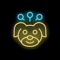 Neon icon of dog face with searching magnifying glasses vector