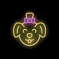 Neon sign showing a dog sticking out its tongue wearing a bow vector