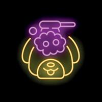 Neon sign depicting dog taking bath with shower head and foam vector