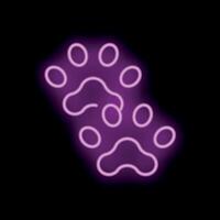 Bright pink neon sign showing two animal paw prints vector