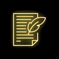 Neon feather writing on paper icon for copywriting content vector