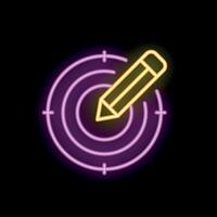 Neon icon of pencil targeting the center of a circle vector