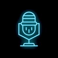 Blue neon microphone icon glowing on black background vector
