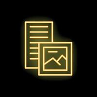 Neon icon of a document containing an image file on a black background vector
