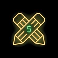Neon icon of two crossed pencils with dollar sign representing paid writing or content creation vector