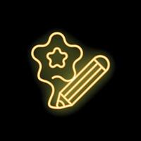 Neon pencil drawing a star shape on black background vector