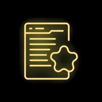 Neon icon of document with star representing online certificate vector