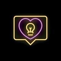 Neon speech bubble showing love for creative ideas with heart and light bulb vector