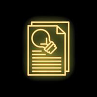 Neon yellow light bulb on document representing new idea vector