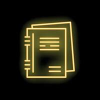 Neon yellow spiral notebook glowing on black background vector