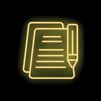 Neon sign of a pen writing on paper representing content creation vector