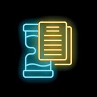 Neon icon of hourglass and documents representing deadline concept vector