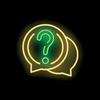 Neon sign question mark inside speech bubble on black background vector
