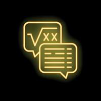 Neon icons of speech bubbles showing mathematical formula and text message vector
