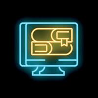 Neon icon of computer displaying books for online education concept vector