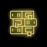 Yellow neon icon of books stacked on top of each other with bookmarks vector