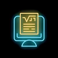 Neon icon of computer screen displaying mathematical formula vector