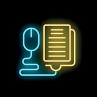 Neon icon of computer mouse connecting to digital documents representing online content vector