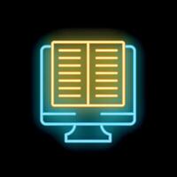 Neon icon of computer screen displaying open book for e learning vector