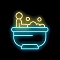 Neon sign of a person taking a bath in a basin with foam vector