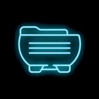 Neon blue folder icon glowing on black background vector