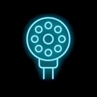 Neon icon of led lamp with cooling radiator glowing on black background vector