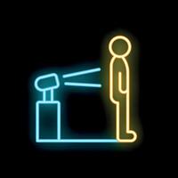 Neon icon of a spotlight shining on a man standing on stage vector