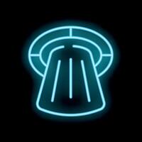 Glowing neon sign depicting alien spaceship hovering in dark space vector