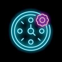 Neon sign of clock showing time management concept vector