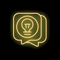 Neon icon of two speech bubbles exchanging ideas with a light bulb vector