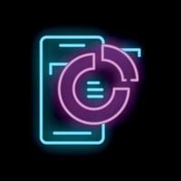 Neon sign of mobile phone displaying statistical pie chart for business analytics vector