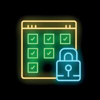 Neon icon of website security with check marks and padlock vector