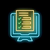 Neon computer monitor displaying checklist with check marks for online survey or exam vector