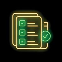 Neon icon of clipboard with checklist showing items being completed vector
