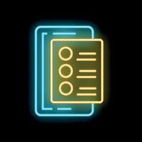 Neon icon of mobile phone displaying checklist for task management and productivity vector