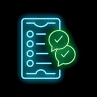Neon icon of smartphone displaying checklist with completed task notifications vector