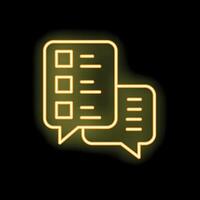 Neon yellow chat bubbles showing online survey form with checkboxes on black brick wall vector