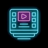 Neon icon of online streaming platform showing interface for watching content vector