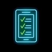 Neon smartphone showing checklist app with checkmarks on dark background vector